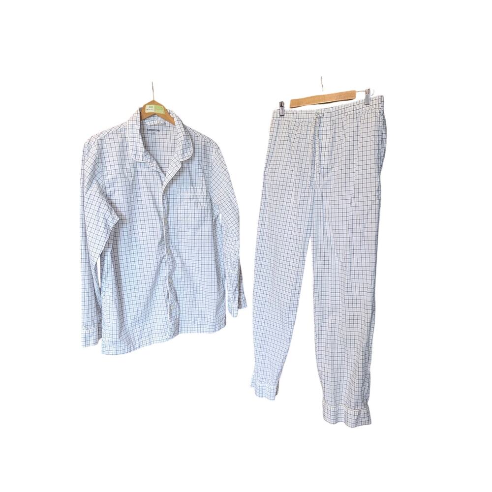 Lands end men’s pajama pants long sleeve set medium tall 100% cotton plaid 2025